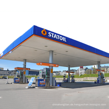 Vorgefertigte Stahlstruktur Tankstelle Gebäude Benzinstation Baldachin Konstruktion